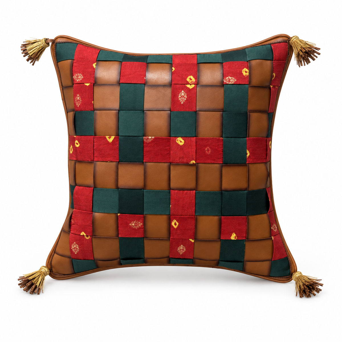 Double sided Bandhani-leather cushion cover