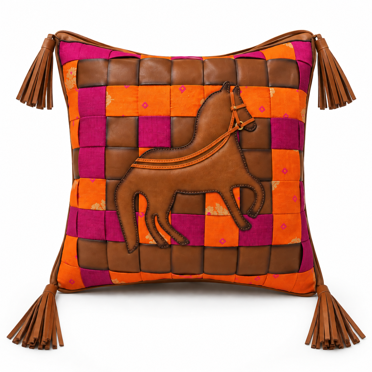 Double sided leather Ashva cushion cover