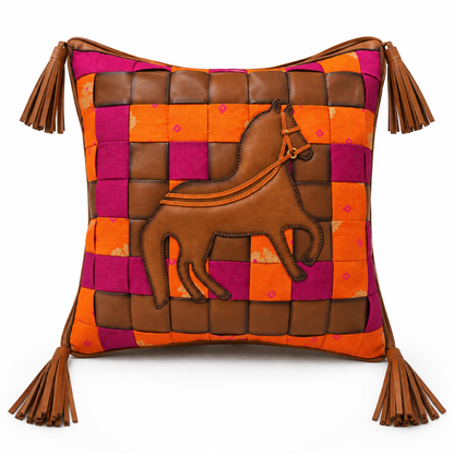 Double sided leather Ashva cushion cover