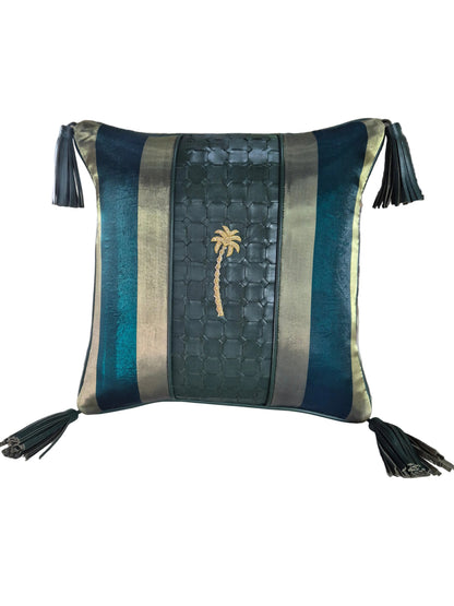 Double sided in leather and fabric Mahal cushion cover