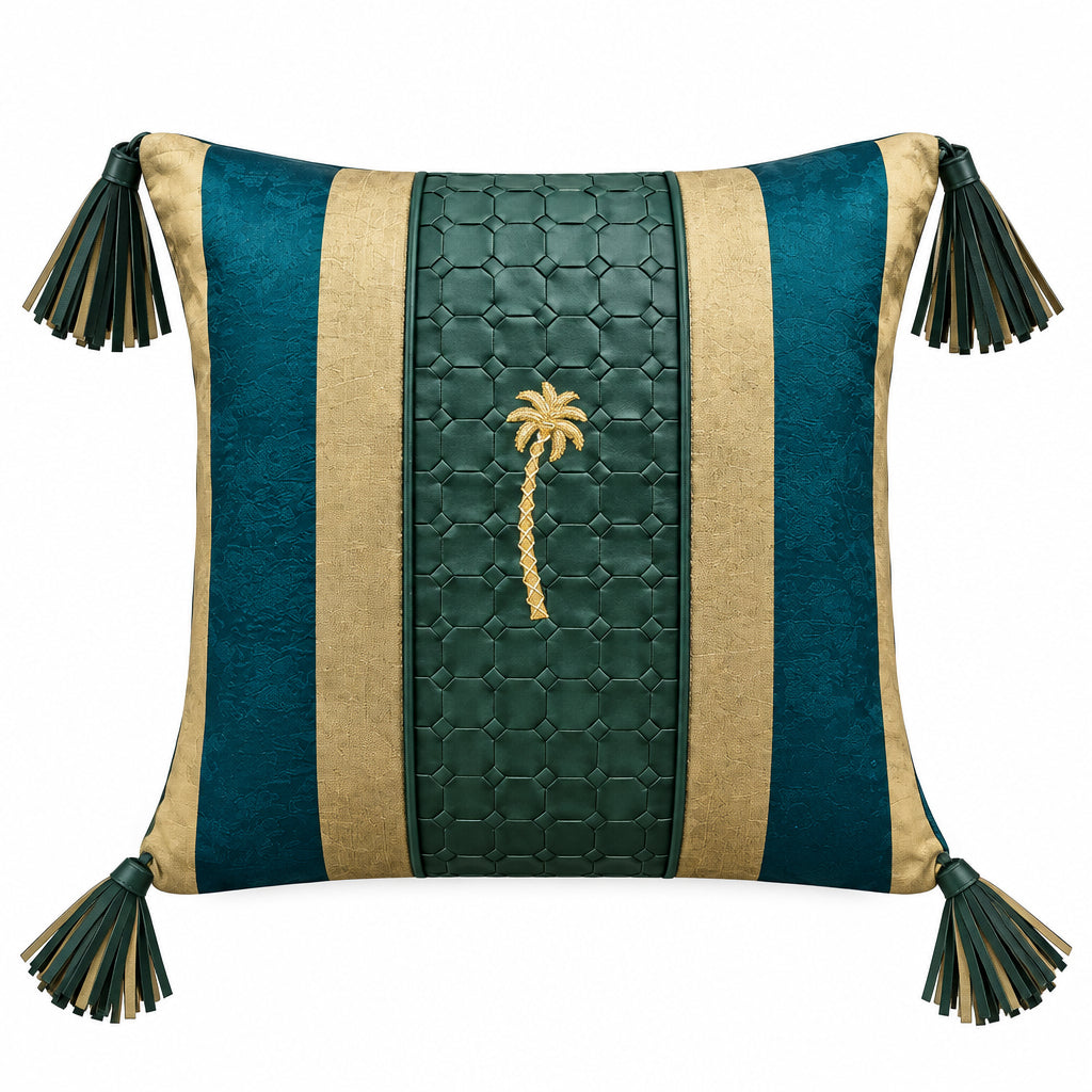 Double sided in leather and fabric Mahal cushion cover