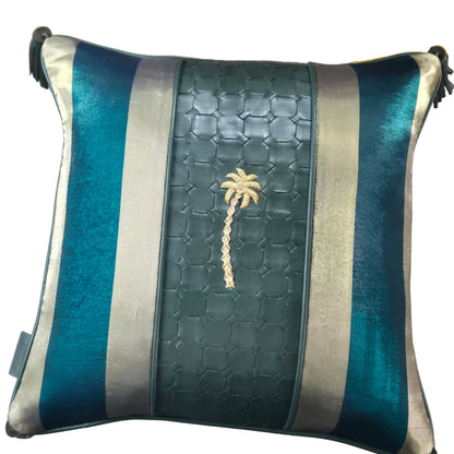 Double sided in leather and fabric Mahal cushion cover