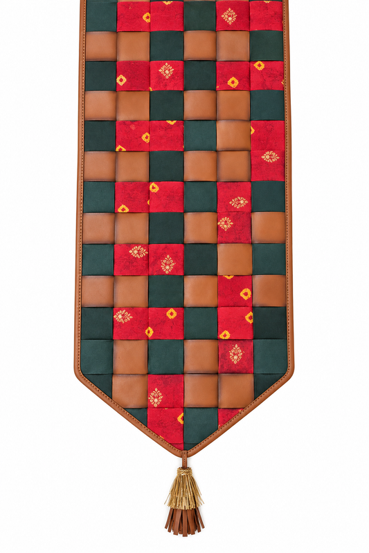 Bandhani-leather table runner