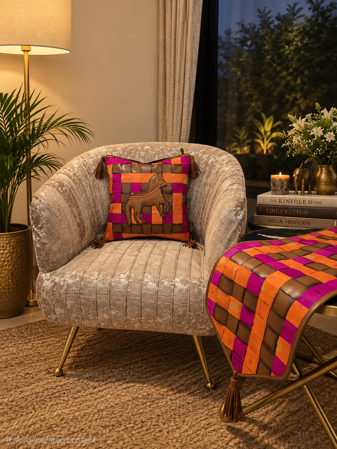 Double sided leather Ashva cushion cover