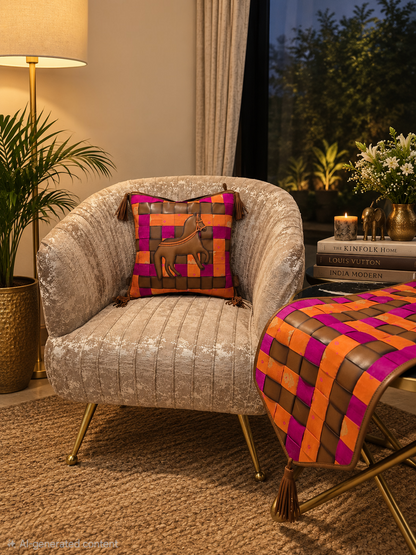 Double sided leather Ashva cushion cover