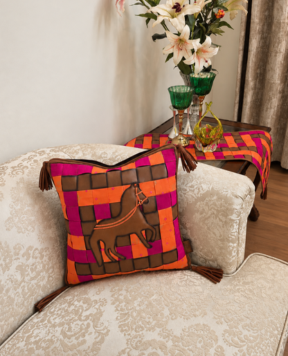 Double sided leather Ashva cushion cover