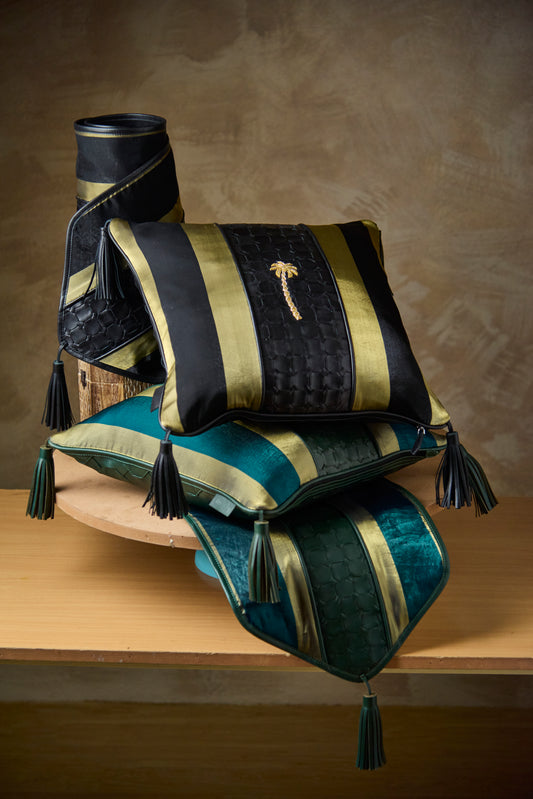 Double sided in leather and fabric Mahal cushion cover