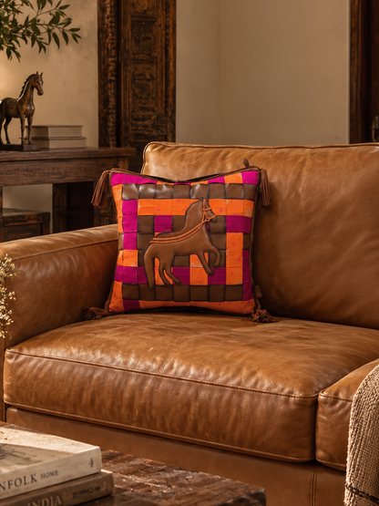 Double sided leather Ashva cushion cover